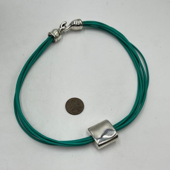 Simon Sebbag Israel Designer Multistrand Turquoise Teal Leather Slide Necklace - Picture 6 of 9